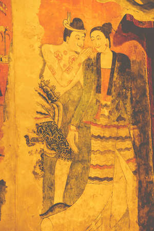 Traditional Thai painting, northern thailand styleの写真素材