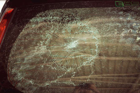 Broken car glass cracked glass effectの写真素材