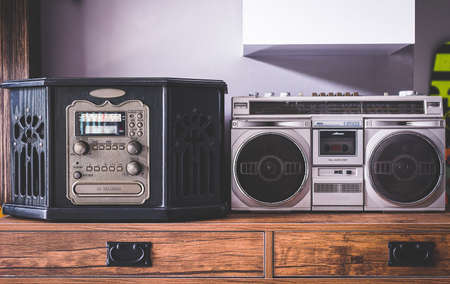 Vintage radio cassette stereo and cd recorder,retro technology