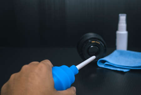 Camera or lense cleaning concept,Top view with copy spaceの写真素材