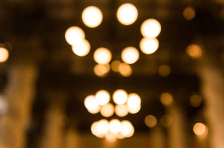 Blur or bokeh ,Lamps in a modern restaurant ,Warm tone light