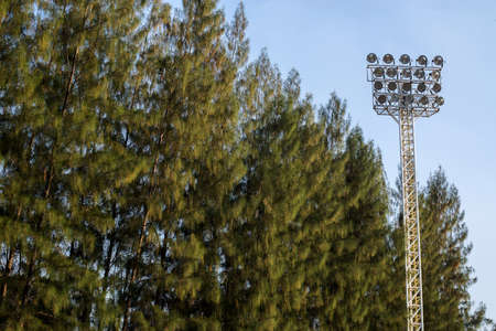 Spotlight in soccer stadium outdoor