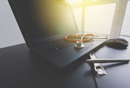 Stethoscope on laptop,Healthcare and medical concept,Selective focusの写真素材