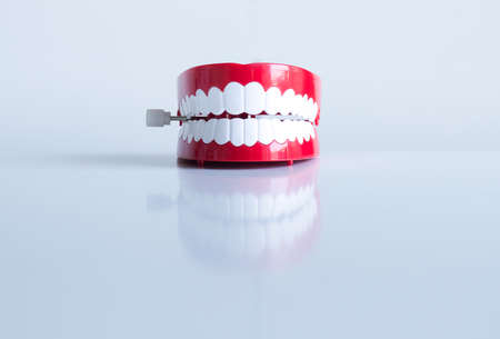 Plastic teeth models on white blackground,Concept of dental checkingの写真素材