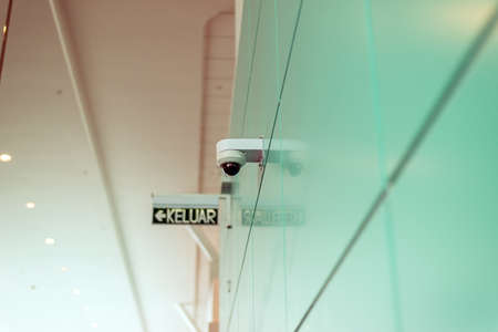 CCTV in building at airport terminal ,Security camera monitor for privacyの写真素材