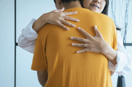 Couple asian young teen hugging warm in lovely and romantic moment togethe,Valentines day...