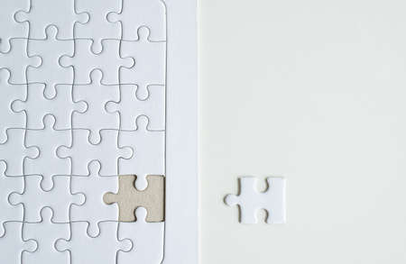 Jigsaw puzzle white colour,Puzzle pieces grid,Success mosaic solution template,Horizontal on white...