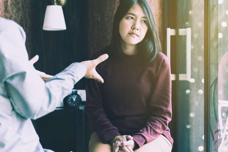 Professional psychiatrist talking and counsel to woman patient,Suicide Prevention,Mental health care...