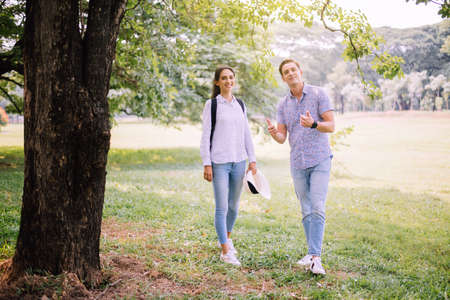 Romantic and enjoying in moment of happiness time,Happy and smiling,Couple young teen lover standing...