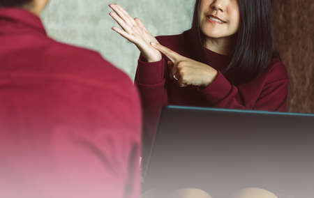 Psychiatrist asian woman talking and counseling to man patient,Suicide prevention,Mental health care...