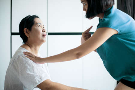 Senior asian woman with alzheimer's disease,Elderly women forgot remember faces and name
