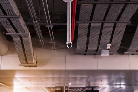 CCTV in building at airport terminal,Security camera monitor for privacyの写真素材