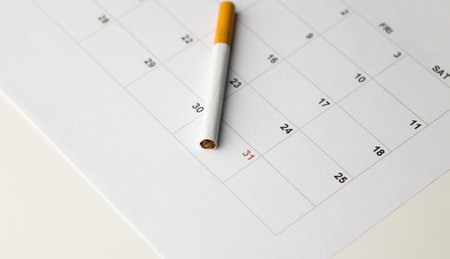 Quit smoking on May 31, the World No Tobacco Day. For good health Broke the cigarette and put it on the calendar.の写真素材