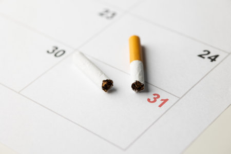 Quit smoking on May 31, the World No Tobacco Day. For good health Broke the cigarette and put it on the calendar.の写真素材