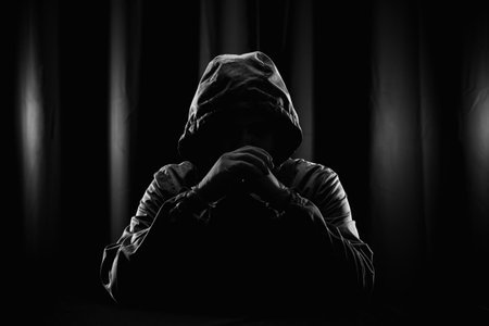 Hackers wear hoods to cover their faces. Hacking to steal important information. Use a computer to...
