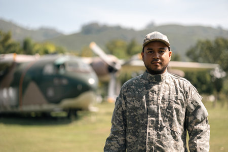 Asian man special forces soldier standing against on the field Mission. Commander Army soldier...