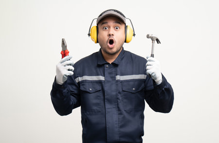 Technician workers in uniform maintenance service with equipment tools. Profession of service industry house repair. Home services isolated background.の写真素材