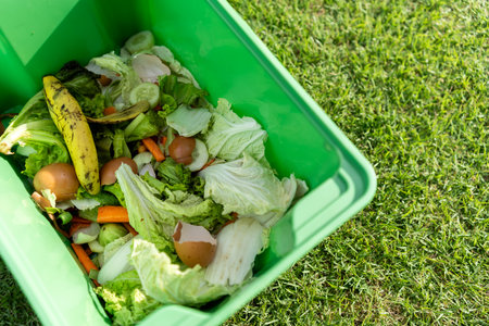 Ecology compost supply Kitchen waste recycling composter environmentally friendly. Fruit peel egg shell and vegetables reduce wasteの写真素材