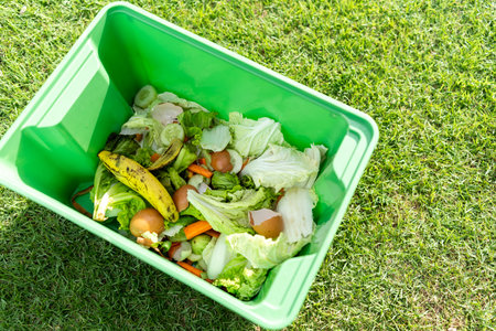 Ecology compost supply Kitchen waste recycling composter environmentally friendly. Fruit peel egg shell and vegetables reduce wasteの写真素材