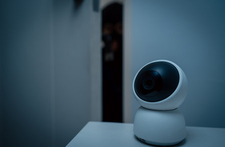 Security camera.Thief in uniform black jacket various action housebreak. The Robber terrorism...