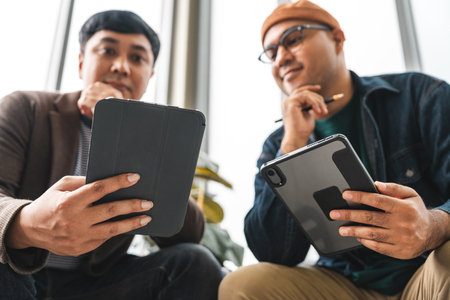Asian business start up freelance people team analyzing statistics financial. Group Team of businesspeople man and woman Meeting Conference Discussion various topic Corporate Concept in office.の写真素材
