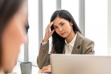 Asian business start up freelance people team analyzing statistics financial. Group Team of businesspeople man and woman Meeting Conference Discussion various topic Corporate Concept in office.の写真素材