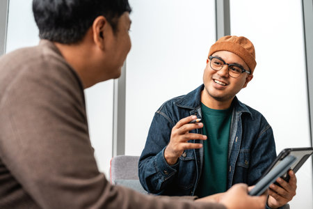 Asian business start up freelance people team analyzing statistics financial. Group Team of businesspeople man and woman Meeting Conference Discussion various topic Corporate Concept in office.の写真素材