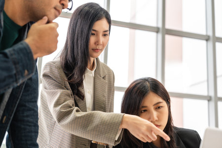 Asian business start up freelance people team analyzing statistics financial. Group Team of...