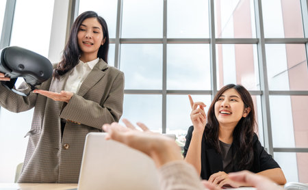 Asian business start up freelance people team analyzing statistics financial. Group Team of businesspeople man and woman Meeting Conference Discussion various topic Corporate Concept in office.の写真素材