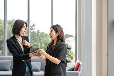 Asian business start up freelance people team analyzing statistics financial. Group Team of businesspeople man and woman Meeting Conference Discussion various topic Corporate Concept in office.の写真素材