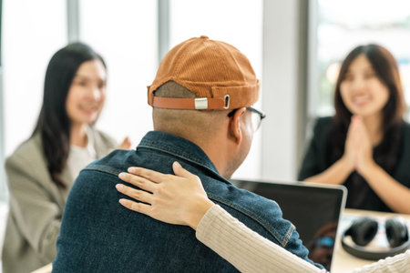 Asian business start up freelance people team analyzing statistics financial. Group Team of businesspeople man and woman Meeting Conference Discussion various topic Corporate Concept in office.の写真素材