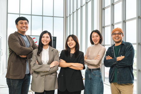 Asian business start up freelance people team analyzing statistics financial. Group Team of businesspeople man and woman Meeting Conference Discussion various topic Corporate Concept in office.の写真素材