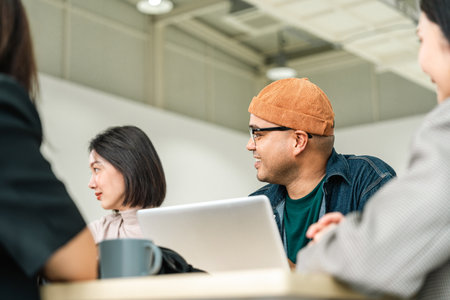 Asian business start up freelance people team analyzing statistics financial. Group Team of businesspeople man and woman Meeting Conference Discussion various topic Corporate Concept in office.の写真素材