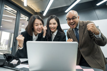 Asian business people team analyzing statistics financial. Group Team of ceo business man and woman...