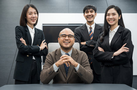 Asian business people team analyzing statistics financial. Group Team of ceo business man and woman Meeting Conference Discussion various topic. Executive professional managers Corporate in office.の写真素材