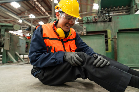 An emergency occurred during the factory operation resulting in injuries. Safety and security in factory industryの写真素材