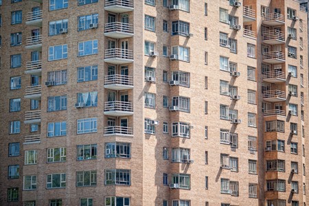 A background with a view of the exterior of a building in Manhattan, New Yorkの写真素材