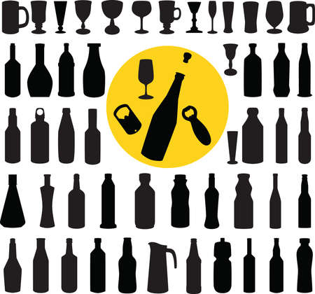 Bottle and glasses silhouette vectorのイラスト素材