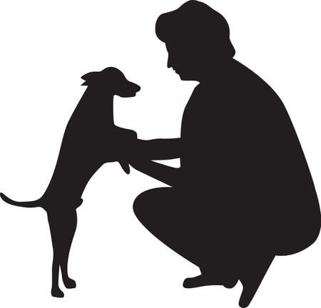 woman and dog silhouette のイラスト素材