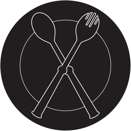 plateful, fork and spoon silhouette のイラスト素材