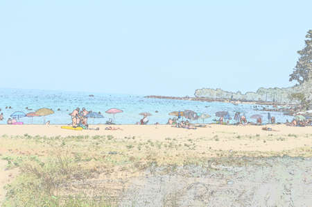 People on the beach sketchの写真素材