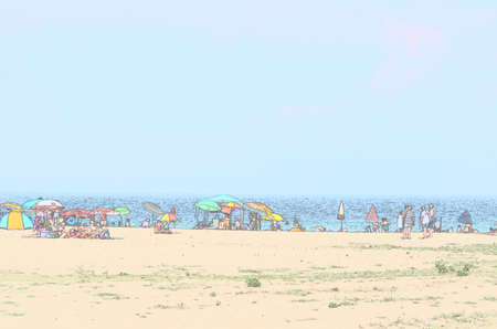 People on the beach sketchの写真素材