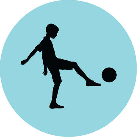 Silhouetee of a kid playing soccerのイラスト素材