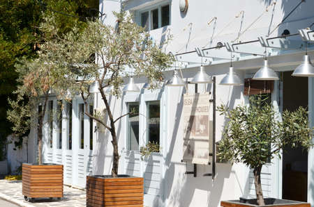 Skiathos Greek Island Restoraunt Viewの写真素材