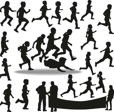 group of kids as runners silhouette vectorのイラスト素材