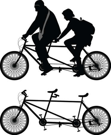 Two bicyclist on one bike silhouette vectorのイラスト素材