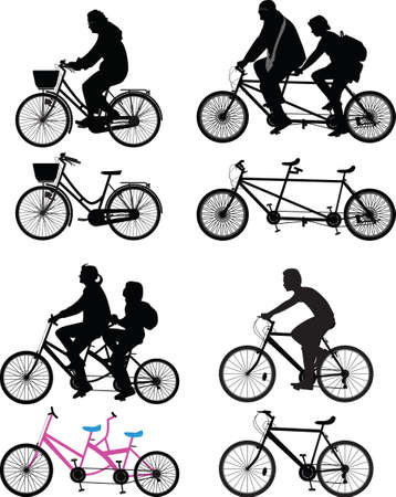 group of bicyclist and bike as isolated objectのイラスト素材