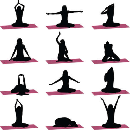 yoga exercise silhouetteのイラスト素材