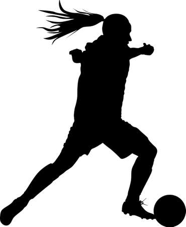 girl with a ball play soccer. woman soccer player silhouette vectorのイラスト素材