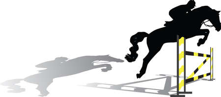 jockey overcomes the hurdle with a horseのイラスト素材